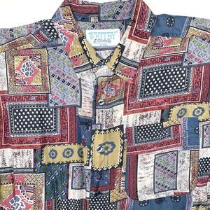 Whitby Men's Short Sleeve Silk Patchwork Button‎ Up Multicolor XL Button Up